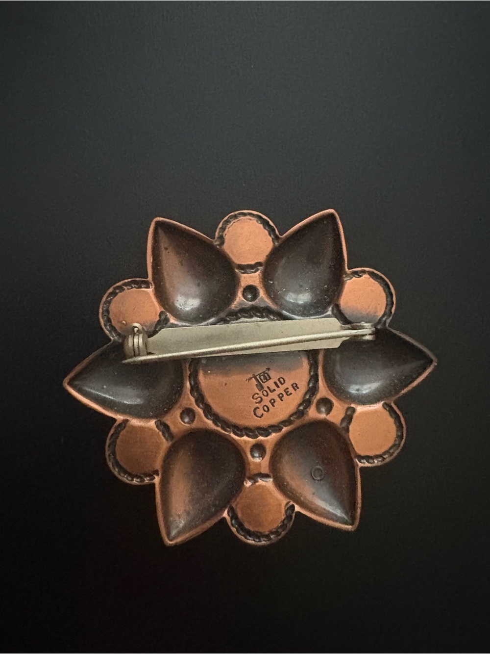 Turquoise and Copper Floral Statement Brooch - Picture 2 of 2
